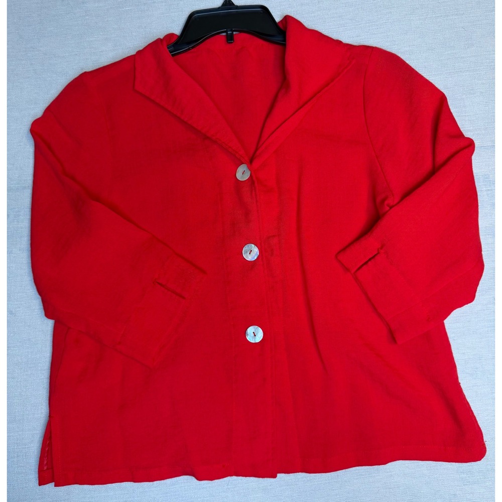 Fridaze Linen Redefined Red Button Down Shirt Mother of Pearl Buttons Small